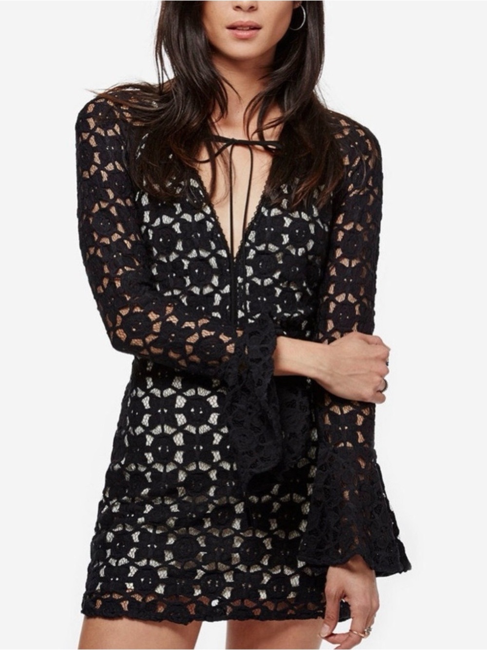 Free People Black Crochet Lace Mini Dress Size 2